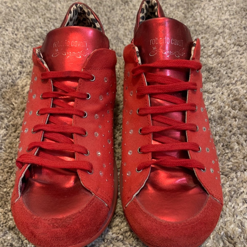Roberto Cavalier Angels red rhinestone tennis shoe